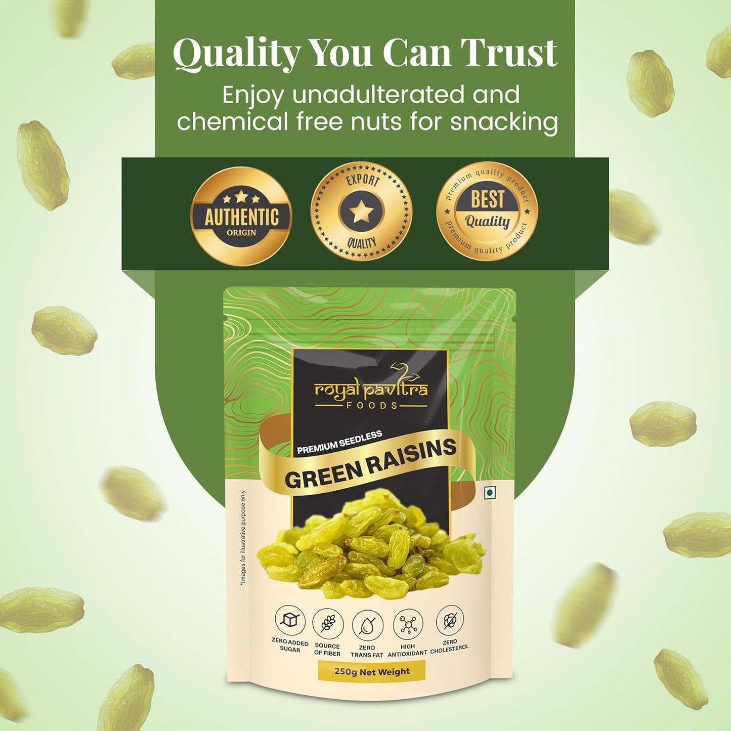 Royal Pavitra Premium Seedless Green Raisins - 250g