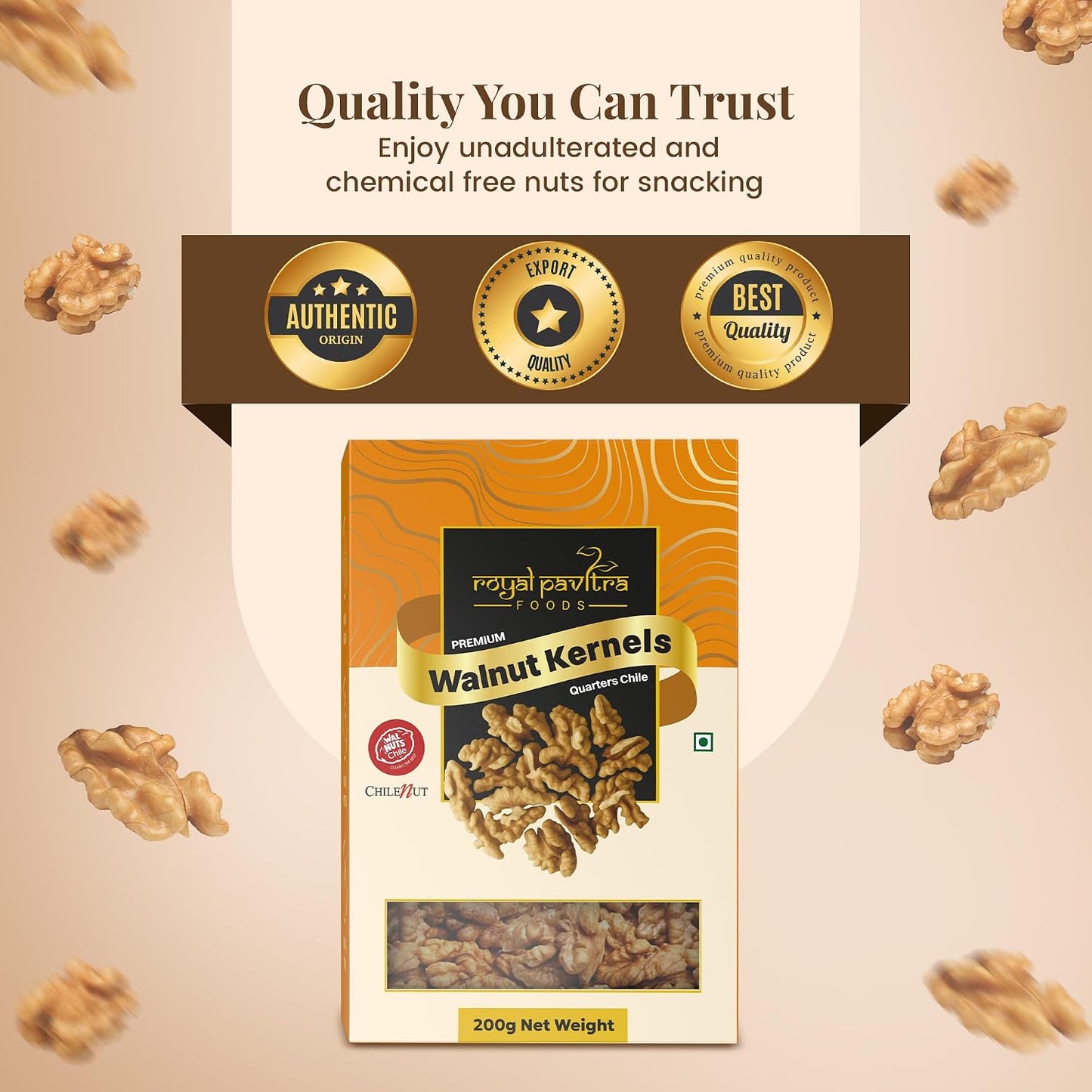 Royal Pavitra Premium Walnut Kernels Quarters Chile - 200g