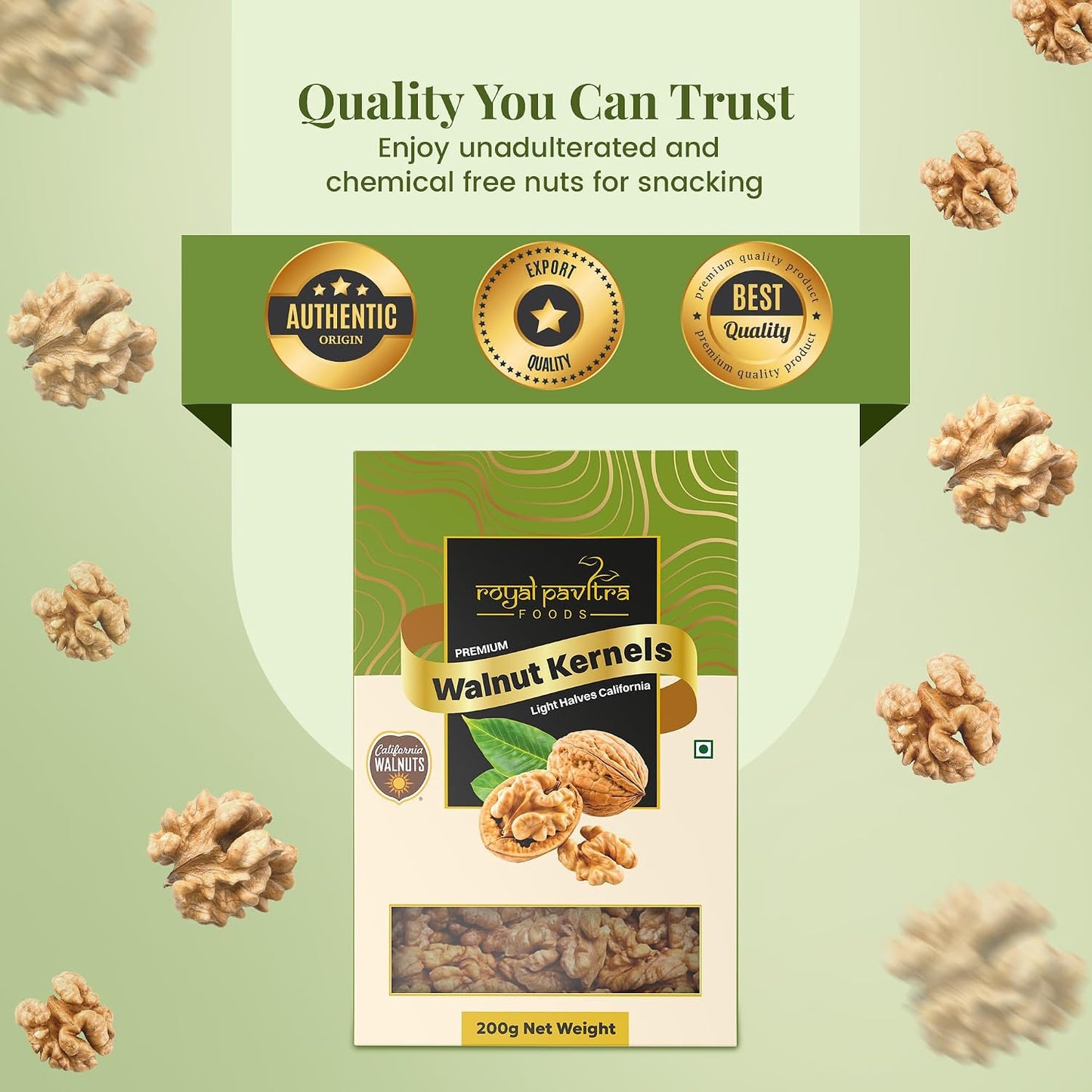 Royal Pavitra Premium Walnut Kernels Light Halves California - 200g