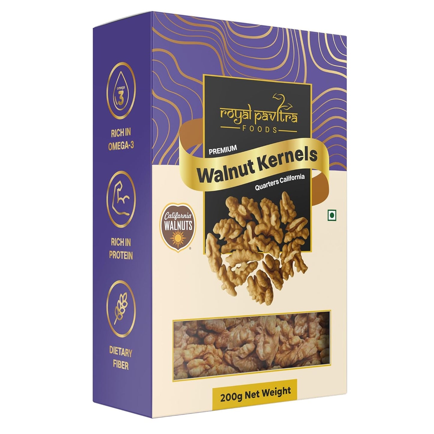Royal Pavitra Premium Walnut Kernels Quarters California - 200g