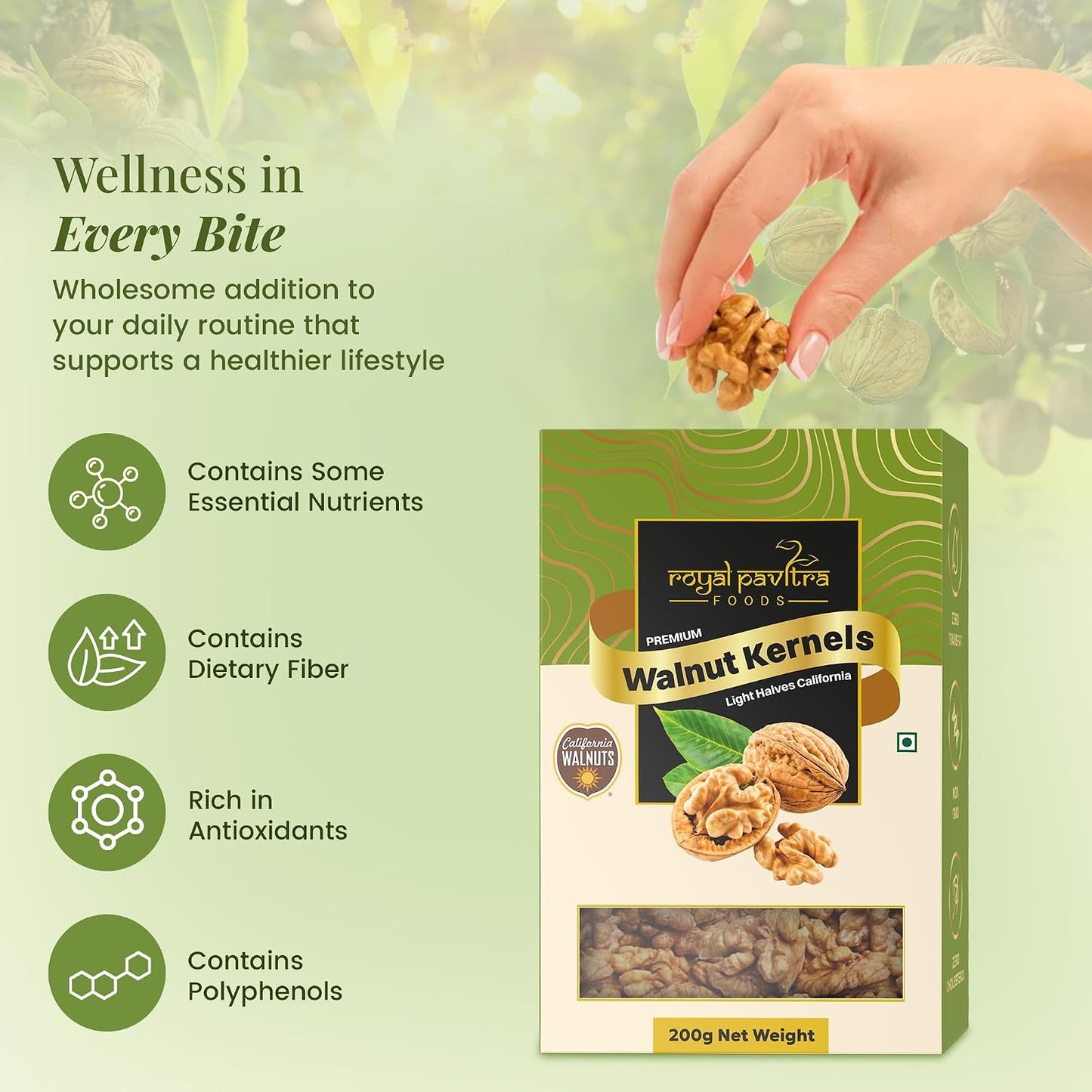 Royal Pavitra Premium Walnut Kernels Light Halves California - 200g