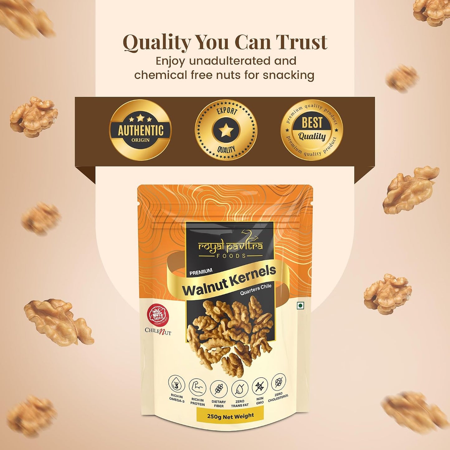 Royal Pavitra Premium Walnut Kernels Quarters Chile - 250g