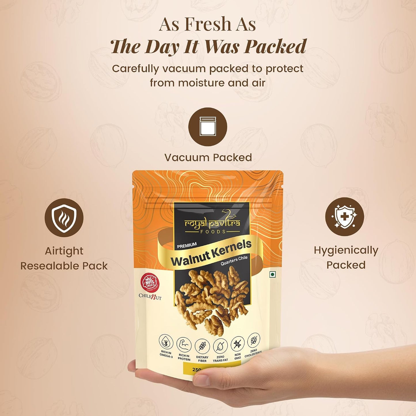 Royal Pavitra Premium Walnut Kernels Quarters Chile - 250g