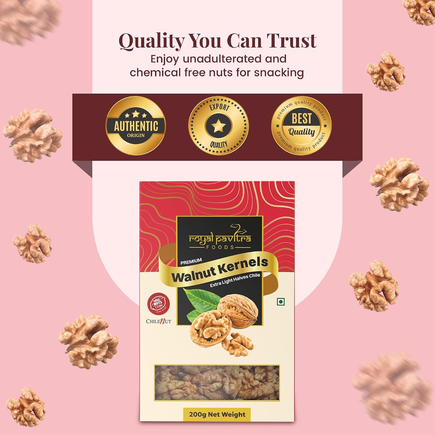 Royal Pavitra Premium Walnut Kernels Extra Light Halves Chile - 200g