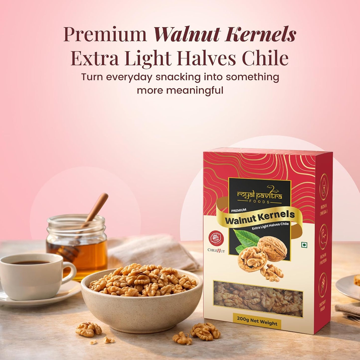Royal Pavitra Premium Walnut Kernels Extra Light Halves Chile - 200g