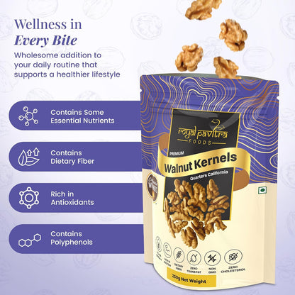 Royal Pavitra Premium Walnut Kernels Quarters California - 250g