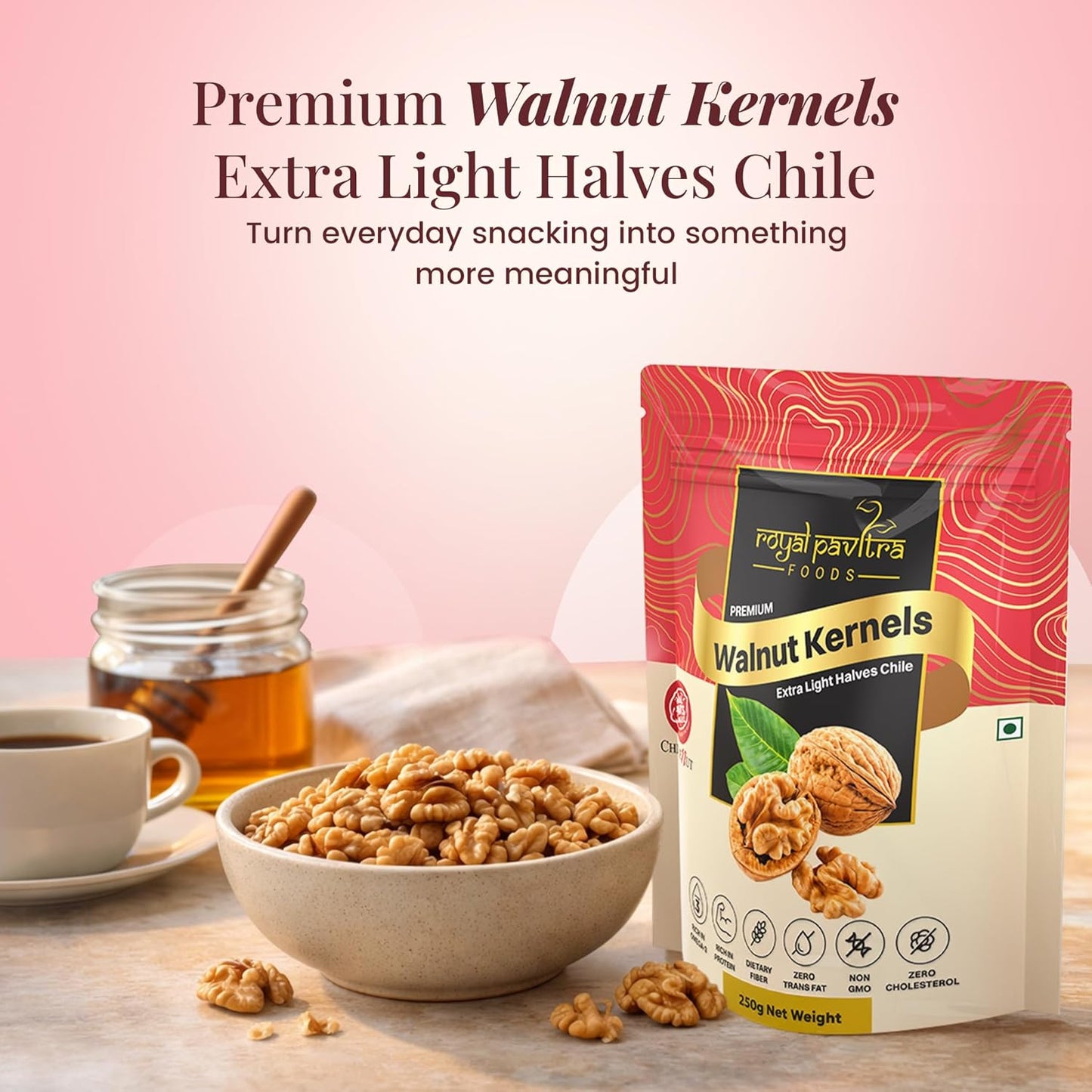 Royal Pavitra Premium Walnut Kernels Extra Light Halves Chile - 250g