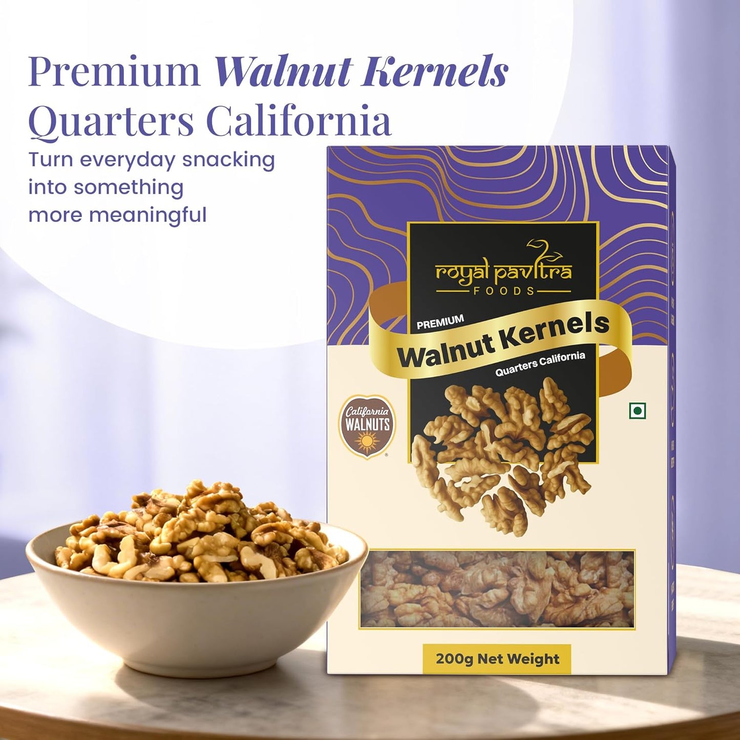 Royal Pavitra Premium Walnut Kernels Quarters California - 200g