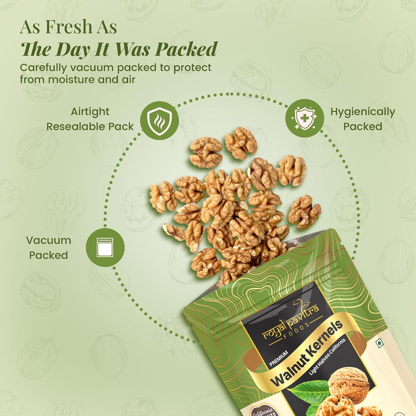 Royal Pavitra Premium Walnut Kernels Light Halves California - 250g