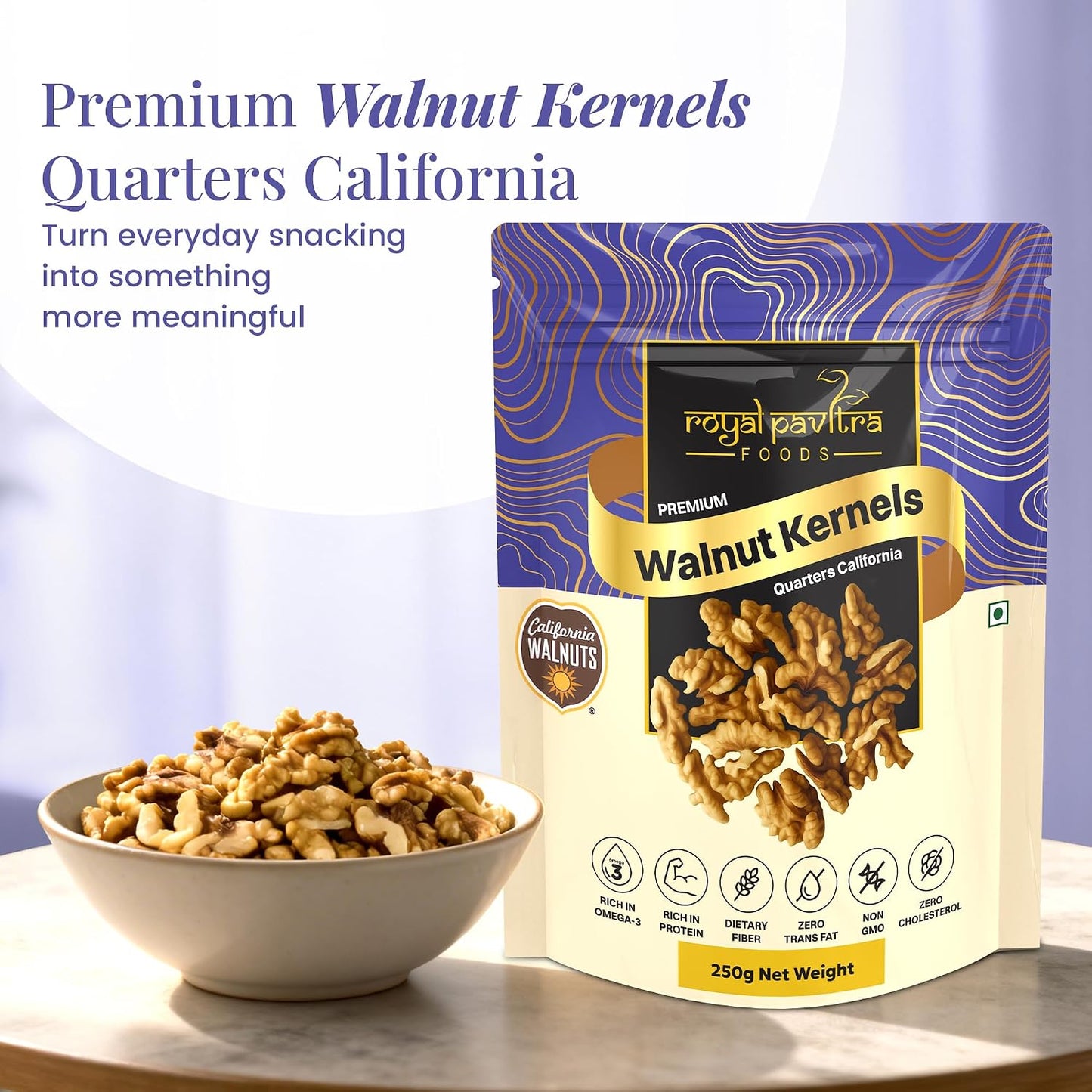 Royal Pavitra Premium Walnut Kernels Quarters California - 250g
