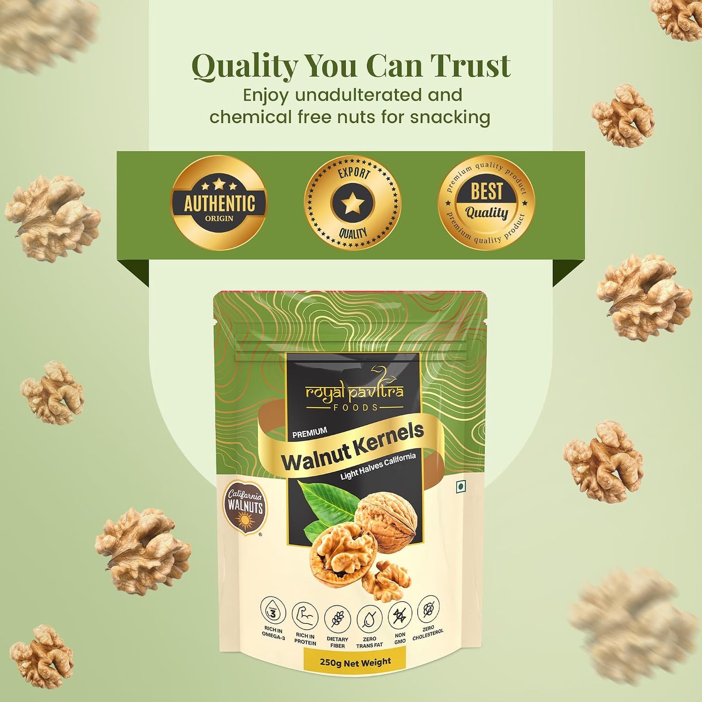 Royal Pavitra Premium Walnut Kernels Light Halves California - 250g