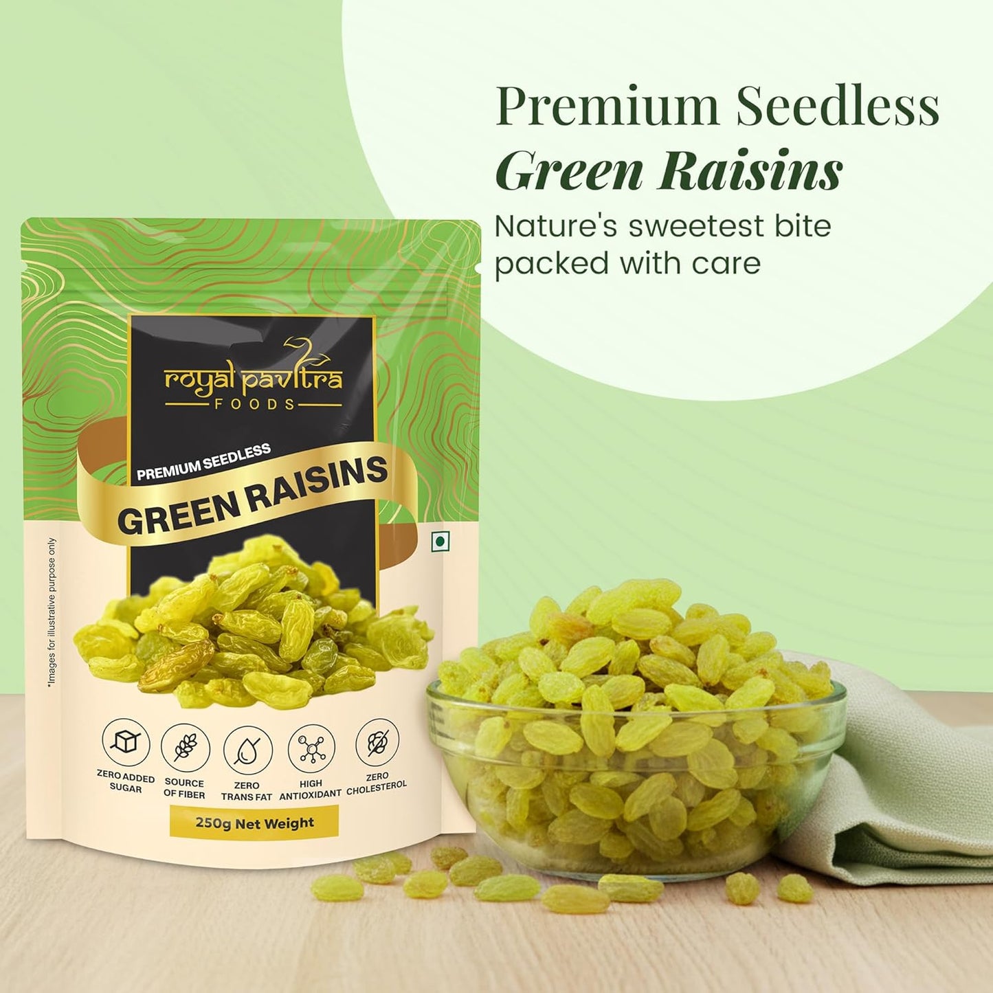 Royal Pavitra Premium Seedless Green Raisins - 250g