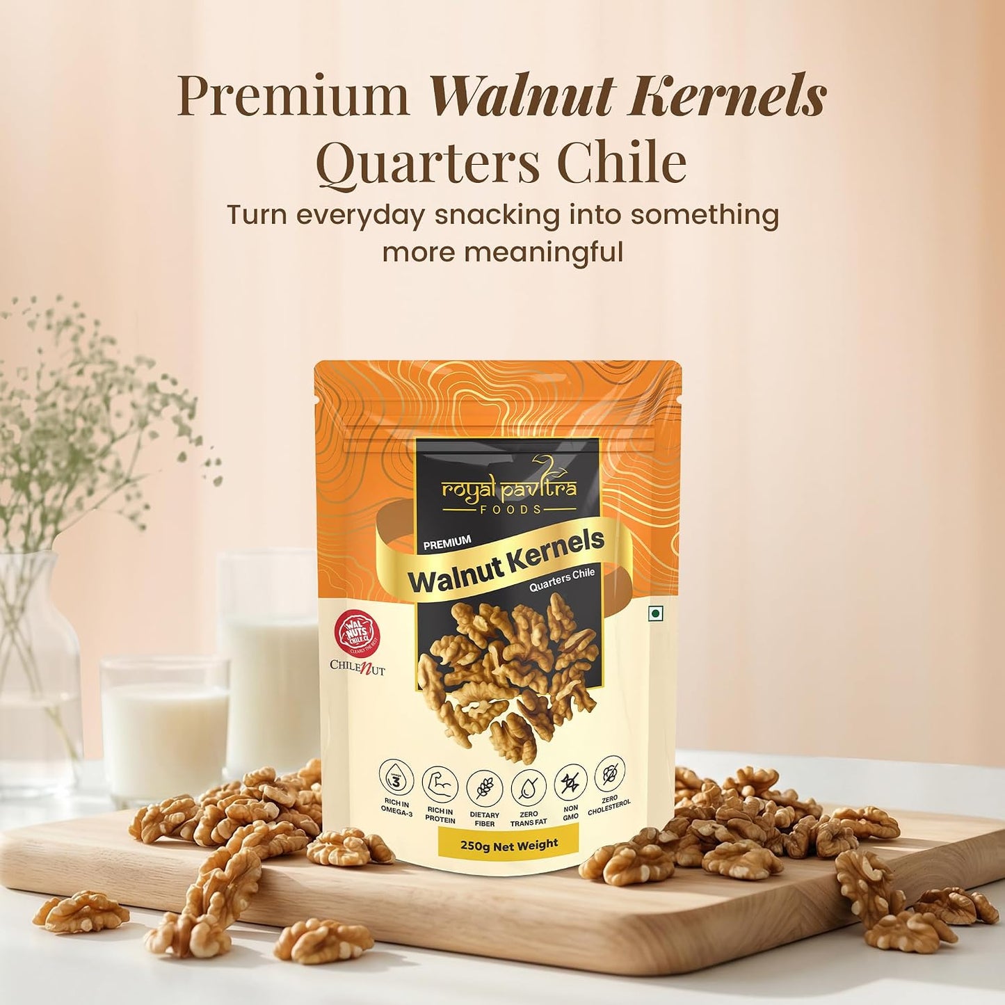 Royal Pavitra Premium Walnut Kernels Quarters Chile - 250g
