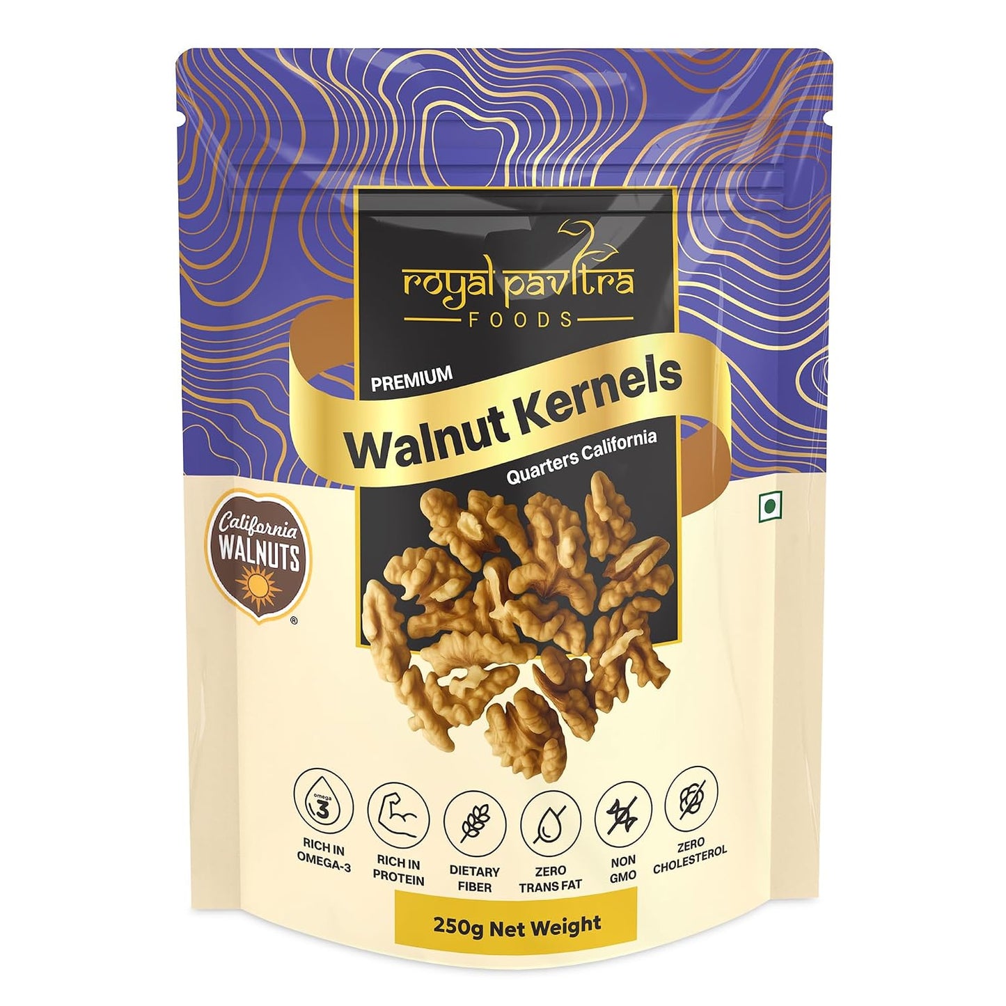 Royal Pavitra Premium Walnut Kernels Quarters California - 250g