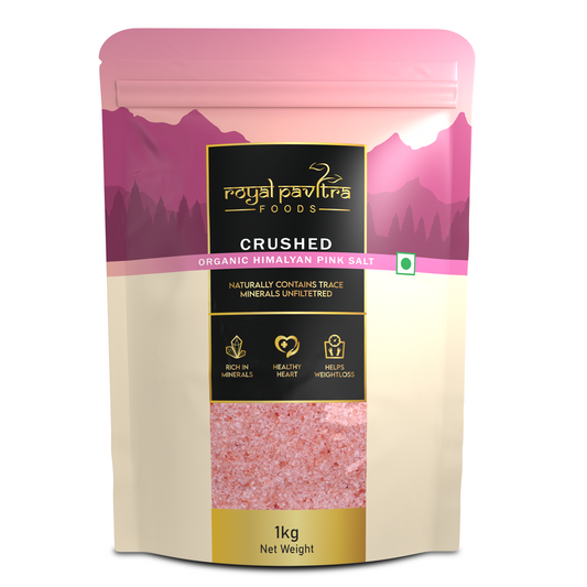 Royal Pavitra Crushed Organic Himalayan Pink Salt 1 kg | Unrefined Hand-Mined Rock Salt | Naturally Contains Trace Minerals | Evenly Crushed Crystals for Cooking & Seasoning