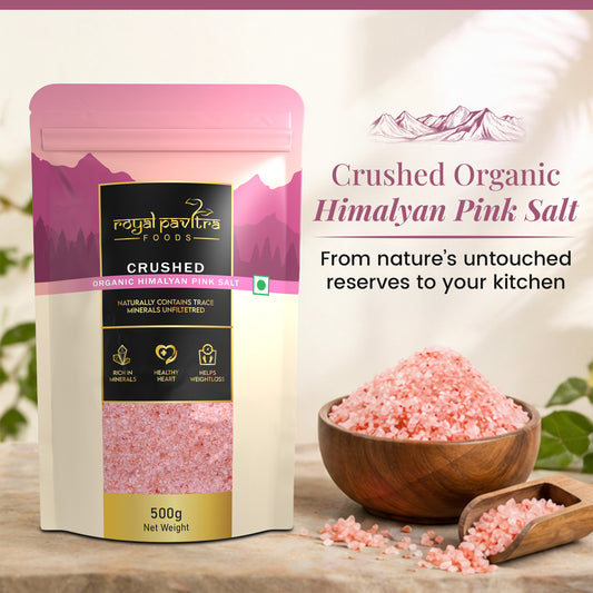 Royal Pavitra Crushed Himalayan Pink Salt 500g | Natural Unrefined Pink Rock Salt with Trace Minerals | Evenly Crushed Crystals for Cooking Seasoning Baking & Everyday Kitchen Use | Vegetarian