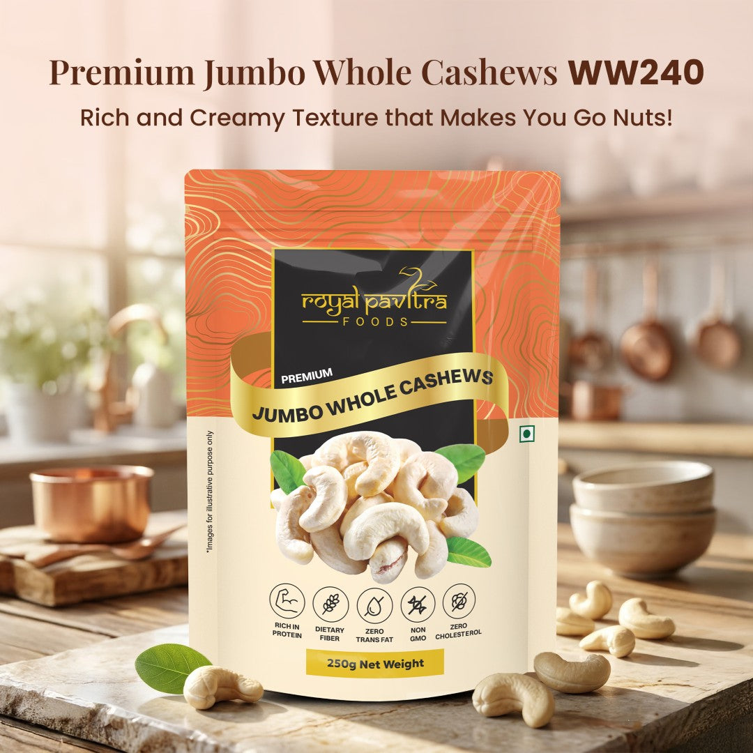 Royal Pavitra Jumbo Whole Cashews WW240 – 250g