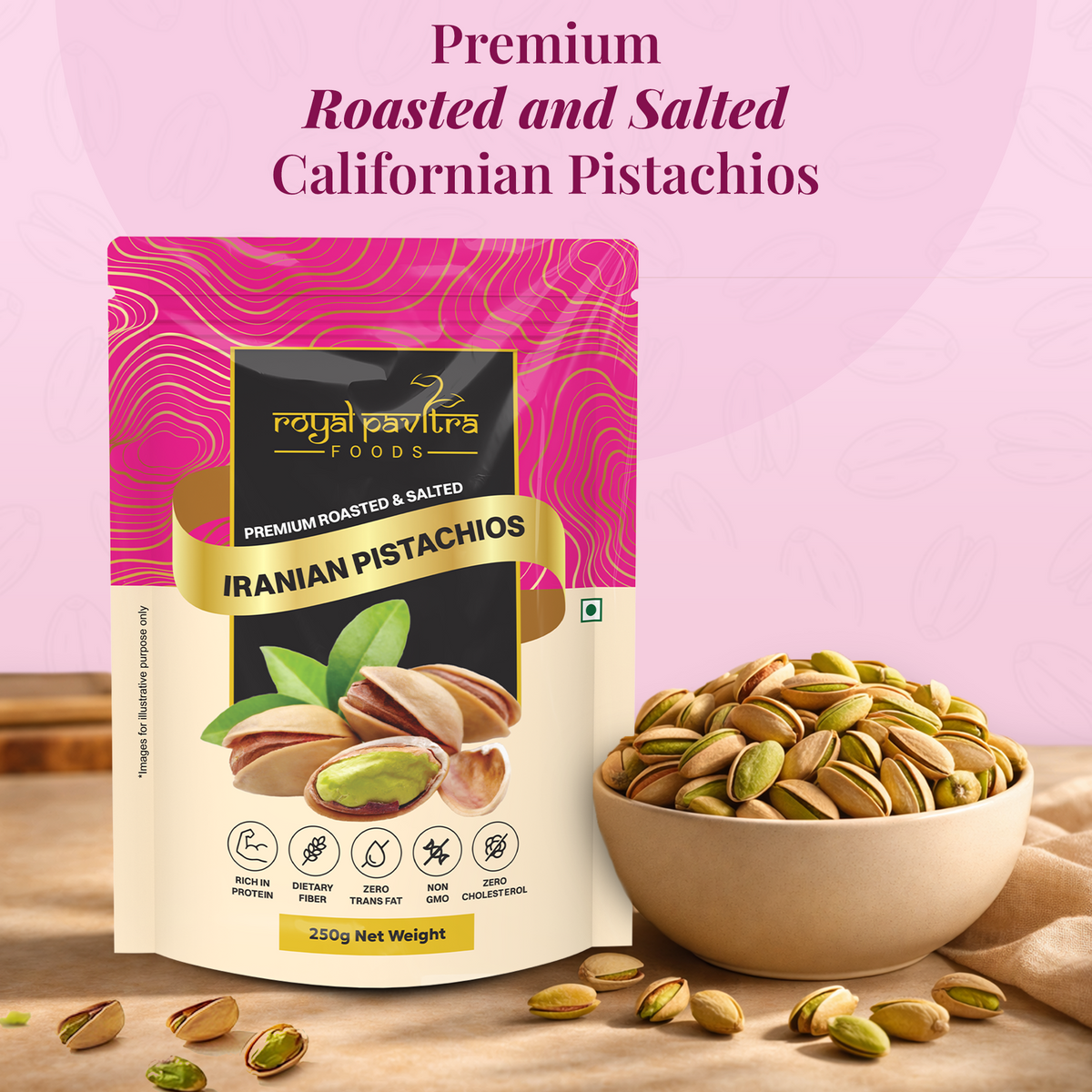 Royal Pavitra Premium Roasted Iranian Pistachios (Pista) 250g